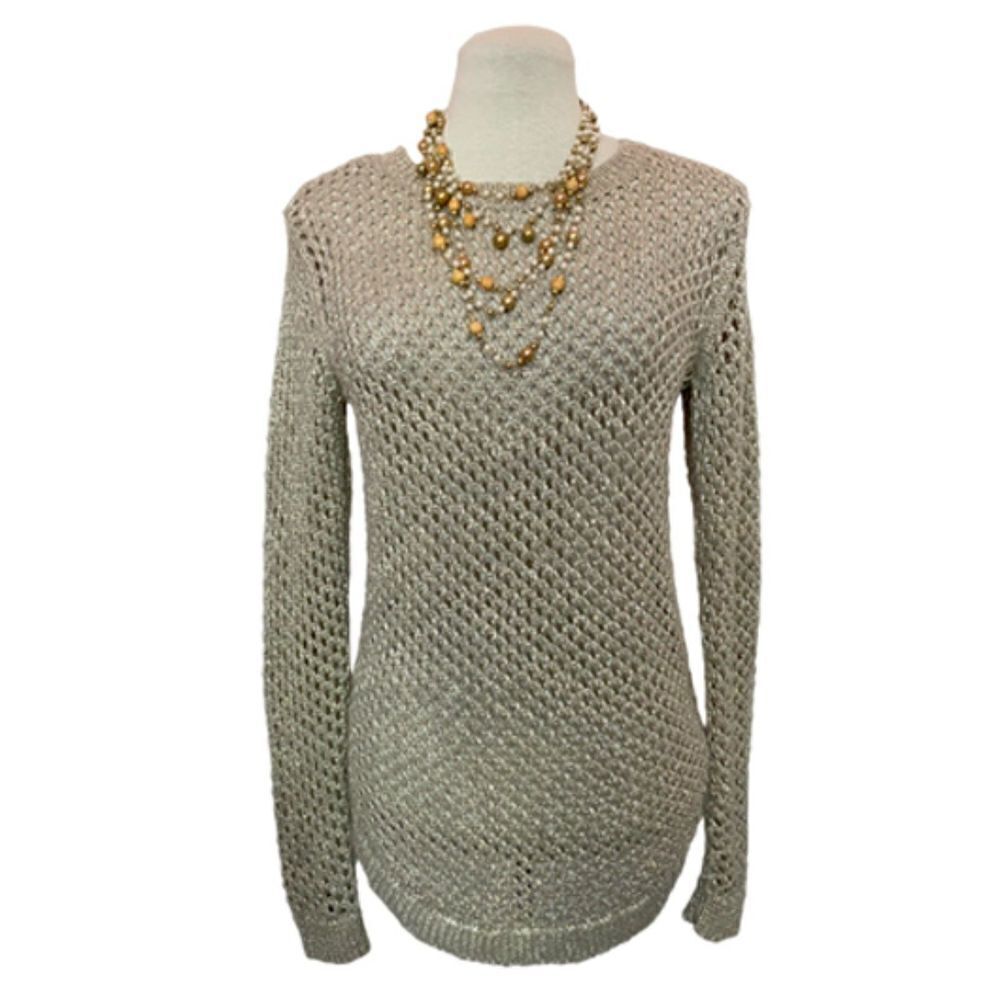❤️ APT. 9 Open Weave Knit Sparkle Gold Sweater Size S